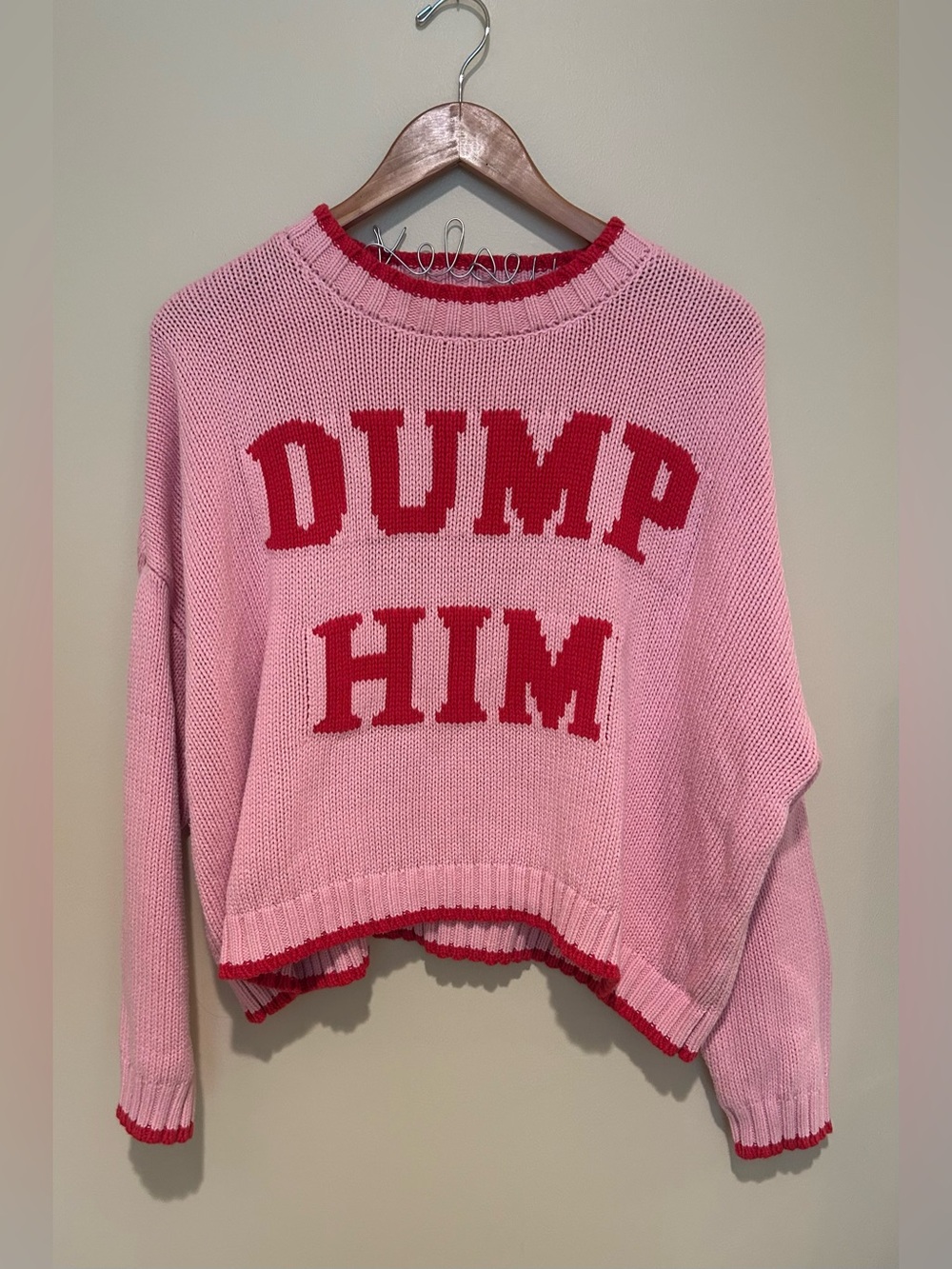 Sincerely Jules ‘Dump Him’ Pink & Red Sweater Cotton Blend Size Large